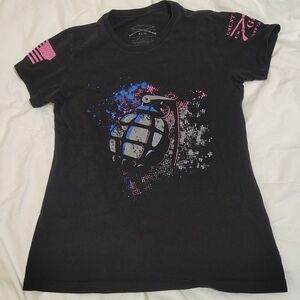 Grunt Style Black T-Shirt with Pink Rifle Graphic